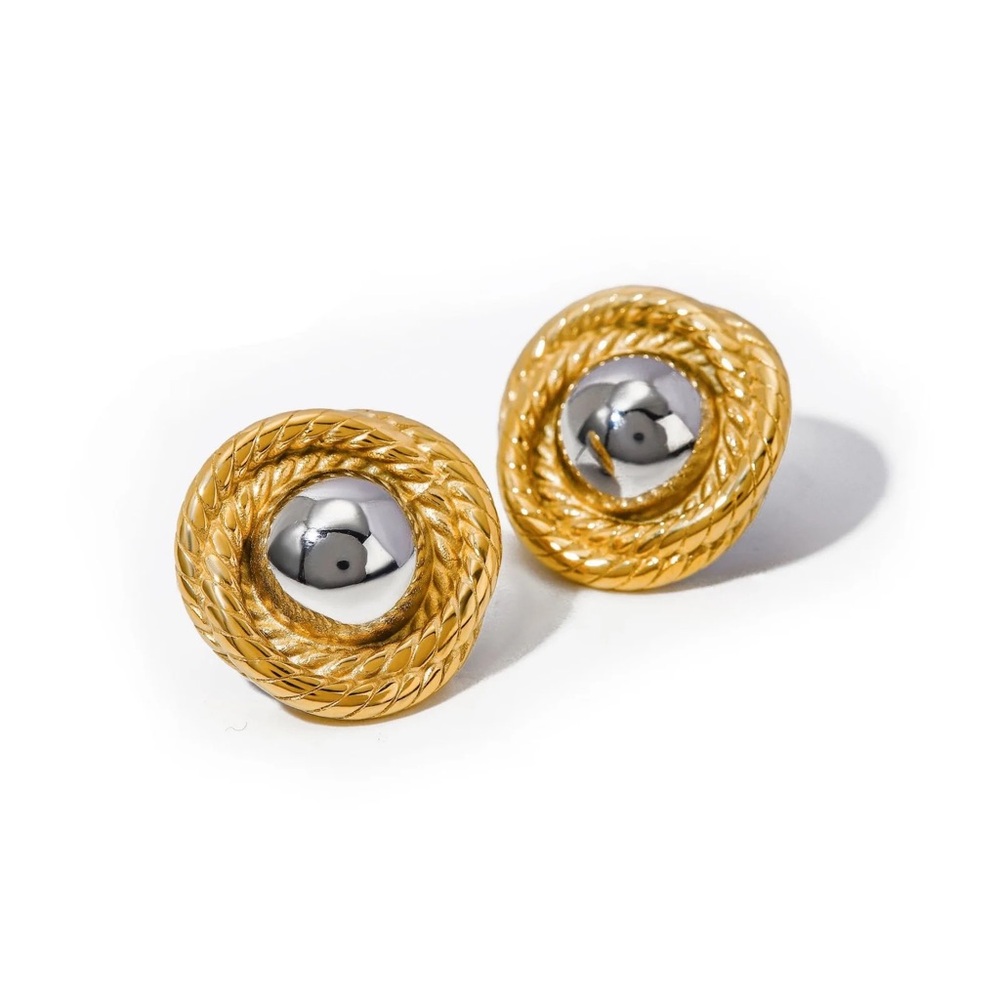 Two Tone Textured Circle Earrings*Round Earrings*Naomi Earrings - Picture 2 of 7